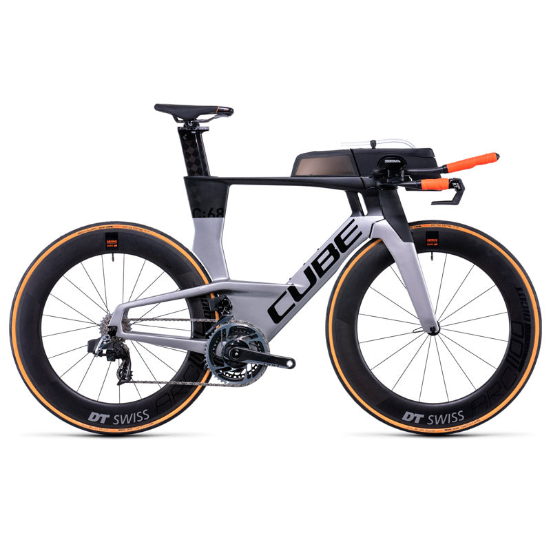 Bicicleta de triatlón CUBE Aerium C:68 SLT High Carbon'n'Polarsilver 2022 / Cuadro de Carbono / Transmisión eléctrica Sram Red eTap AXS 2x12 velocidades